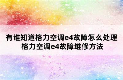 有谁知道格力空调e4故障怎么处理 格力空调e4故障维修方法